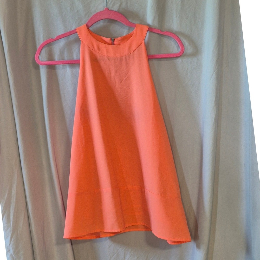 Paper Crane Womens Neon Coral Orange High Neck Halter Sleeveless Blouse Size M